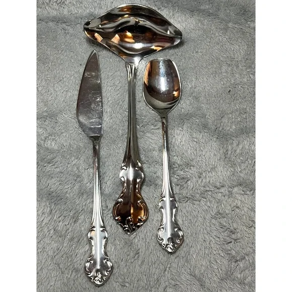 Eldan Japan Ornate Rococo Style Stainless Serving Set 3pc Vintage Made in Japan