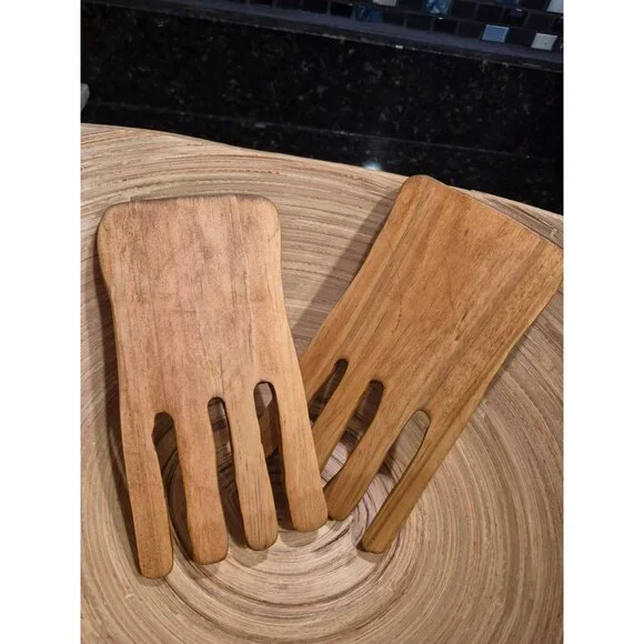 Handmade Cedar Salad Hands Rustic Wooden Serving Forks Eco-Friendly