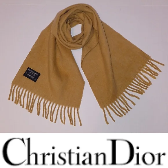 80s/90s Unworn Christian Dior Cashmaire Lightweight Scarf, Tan, Vintage Unisex