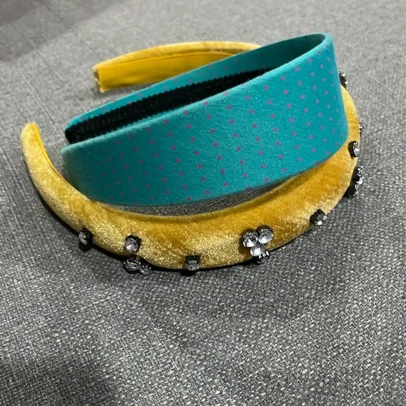 Peppercorn Kids Turquoise pink Polkadot and Velvet Jeweled Yellow Headbands