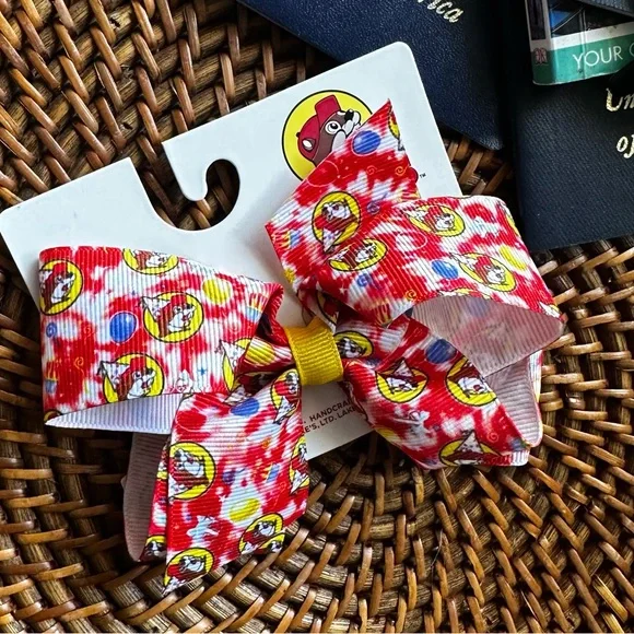 BUC-EES Tie Dye Birthday Beaver Balloon Party Hat Hair Bow New with Tags