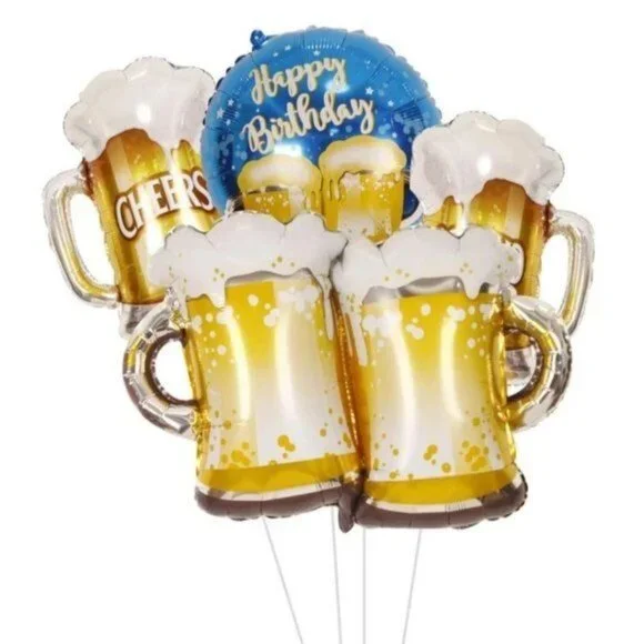 4pcs Beer Mug Cheers Themed Foil Balloons Set Birthday Party Decor new