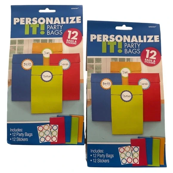 Amscan Personalize It Party Favor Bags 24 Count Multi Color with Stickers