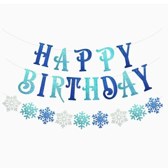 Happy‎ Birthday Blue Snowflake Banner