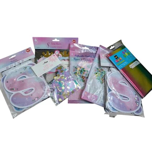 Unicorn Party Decoration Bundle – Banner, Glasses, Confetti, Table Cover & More