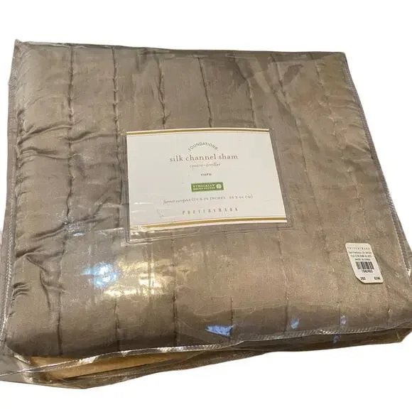 Pottery NWTs Barn Silk Channel Euro Pillow Sham Brown Taupe
