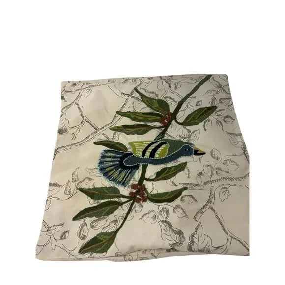 2 Pottery barn Pillow Shams PC buttons 18x18 Embroidered Bird on Branch replacem