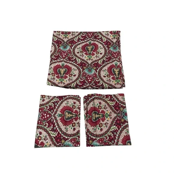 Pottery Barn Full Queen DUVET COVER‎ + 2 SHAMS Red 90 x 86 Floral Medallion