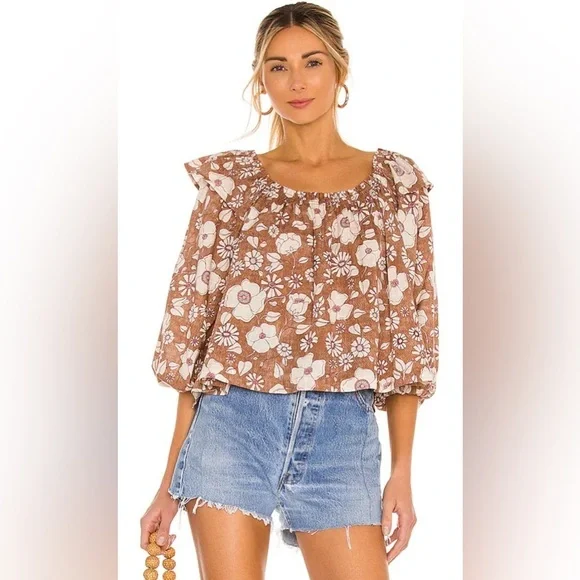 Free People Miss Daisy Printed Top in Vintage Combo Size XS