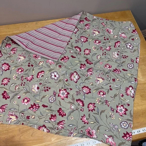 Pottery Barn Euro Sham Floral Striped Reversible Cotton Sage Burgundy Vtg Style