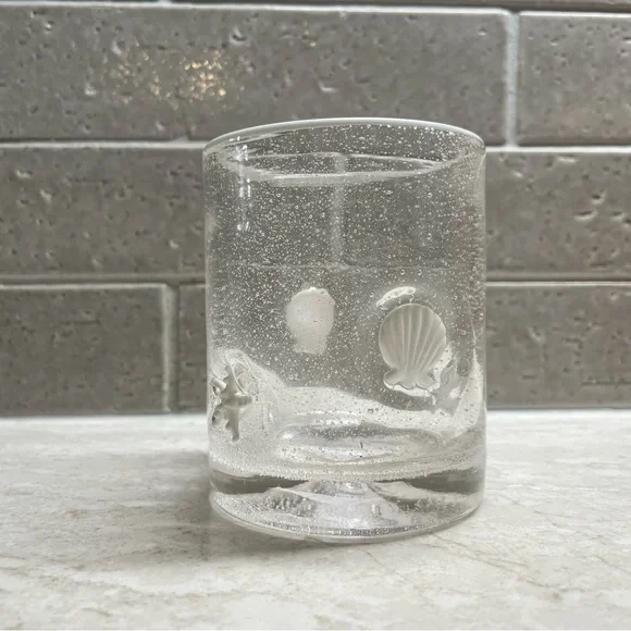 Pottery Barn Clear Glass Tumbler with Shell Design