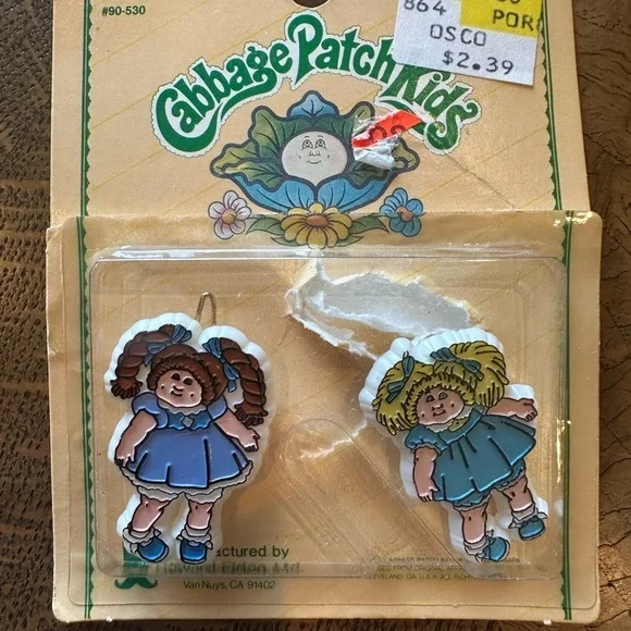 Vintage 1983 Cabbage Patch Kids Pair of Barrettes Blue Dress Hair Clips