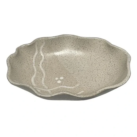 Signed Studio Pottery Ceramic Bowl Decorative Beige Speckled Dish‎