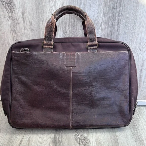 Boconi Leather Laptop briefcase Bag Luxury Brown Preppy Hipster Weathered Career