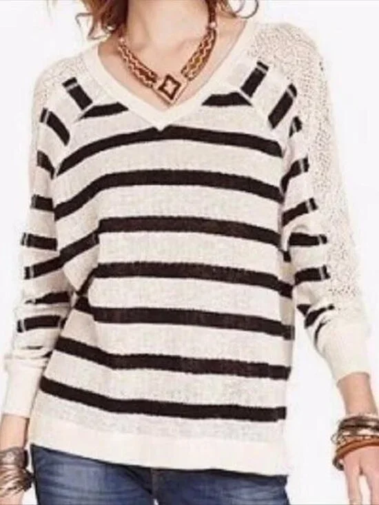 Free People Cream and Black Striped Sweater Size Medium
