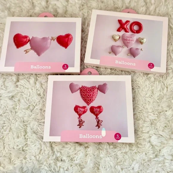 Spritz Valentines Day Balloon Bundle‎ 3 Sets XO Love You Hearts Foil Mylar 15ct