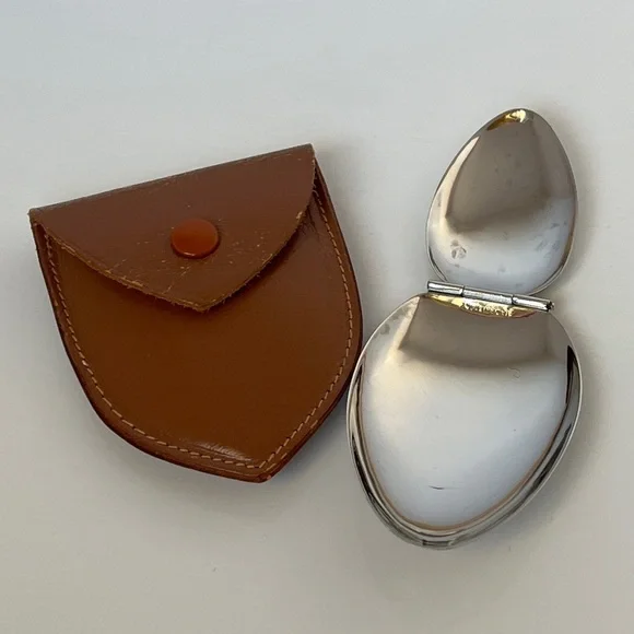 Vintage Germany Italian Folding Medicine Spoon Silver Plated With Leather Case