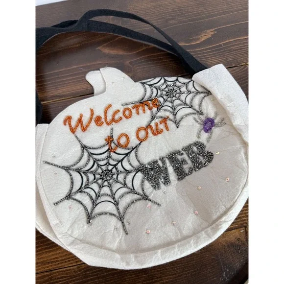 Halloween Trick Or Treat Bag Welcome To Our‎ Web Beaded Sparkle Felt
