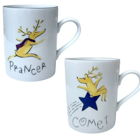 POTTERY BARN Reindeer Mugs Comet and Prancer Holiday Christmas