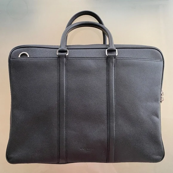 COACH - Black Saffiano Leather Metropolitan Slim Messenger Bag Briefcase GENUINE