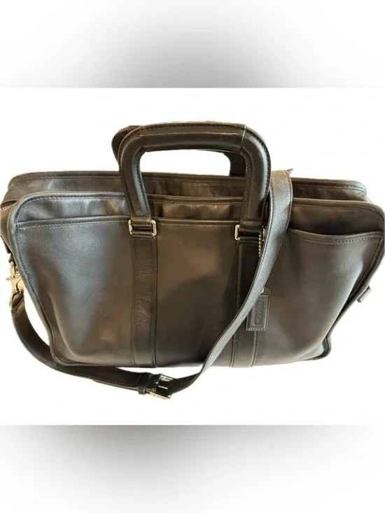 COACH Heritage Web Leather Embassy Briefcase~ Black~ Fits 15” Laptop