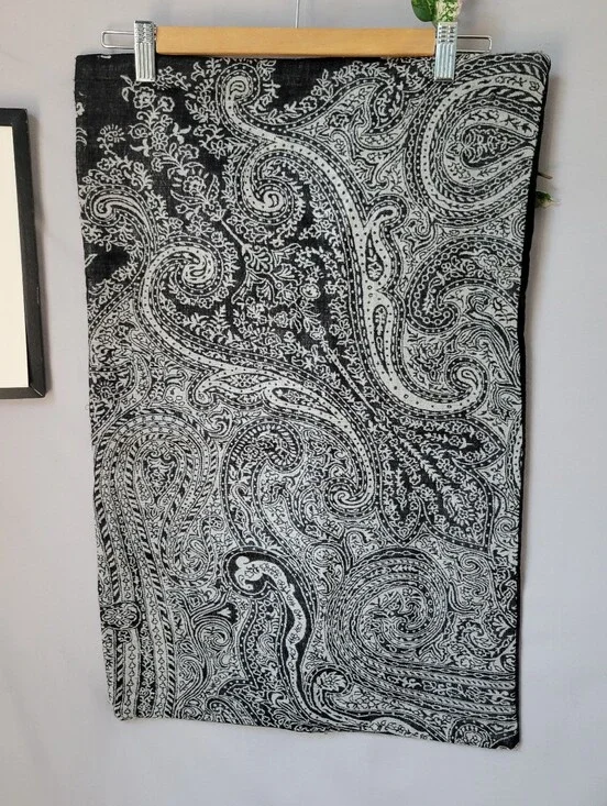 Pottery Barn Jacquard Paisley Velvet Lumber Wool Pillow Cover Black Gray 16 x 26