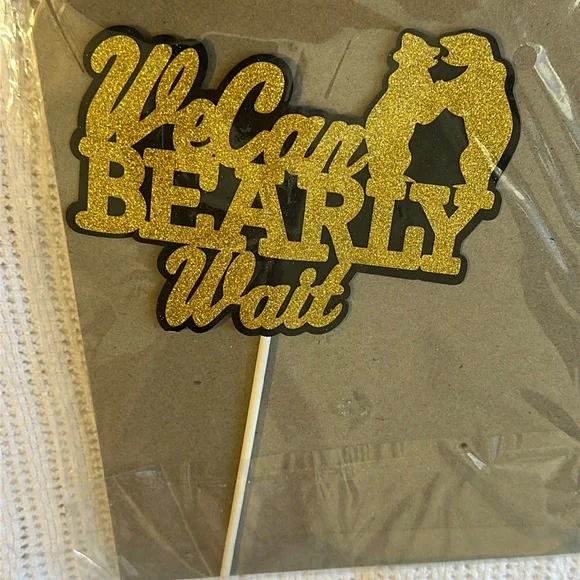 Cake Topper Pregnancy Announcement Baby Bear Couple Adventure Shower Gold