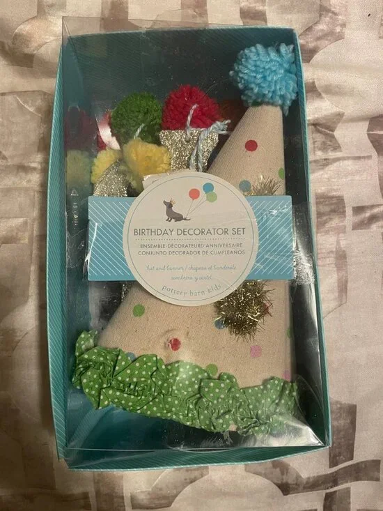 NWT Pottery Barn Kids Birthday Decorator Set | Banner and birthday hat