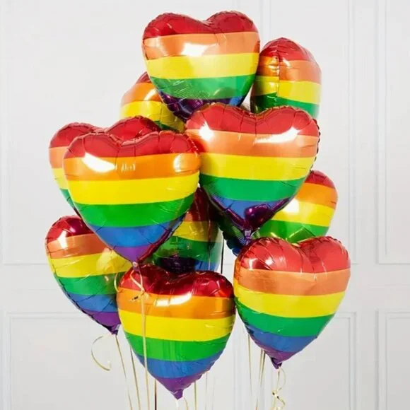 Rainbow Heart Pride Foil Balloons 6 pc BoPet NWT
