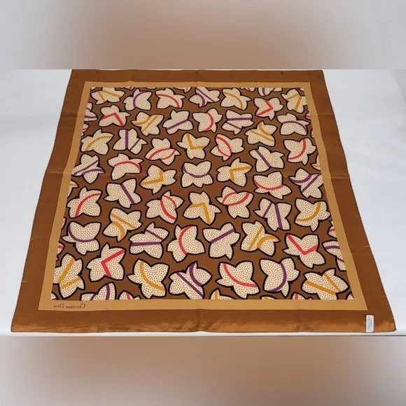 Christian Dior Luxurious Brown and Tan Silk Scarf