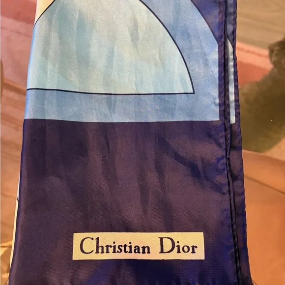 Authentic CHRISTIAN DIOR Rectangle Blue Scarf Vintage