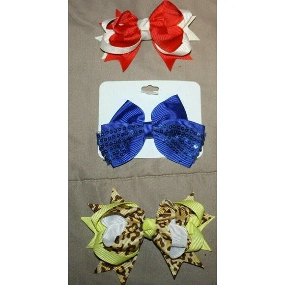 SET OF 3 GIRL'S HAIR BOW CLIPS MULTI COLORS NEW