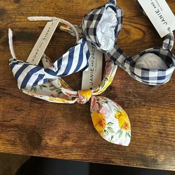 Janie and Jack Gingham and Floral Headband Trio