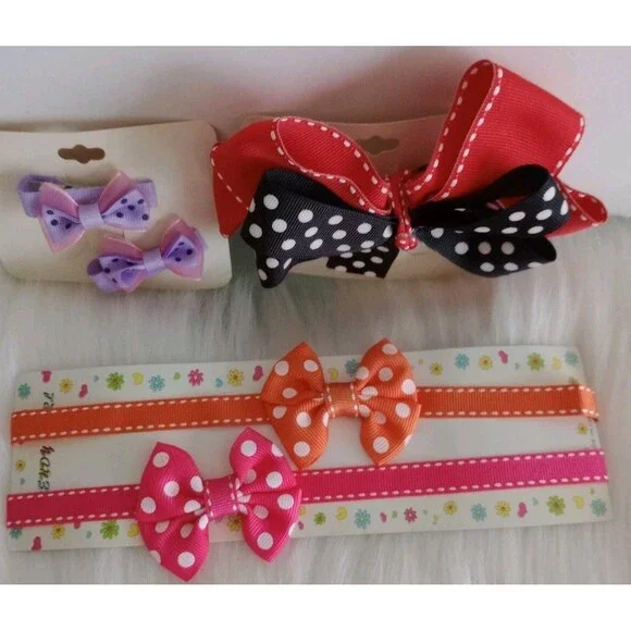 Set Girl's Hairbows & Headbands Polka Dot Theme Party School Bows NIP
