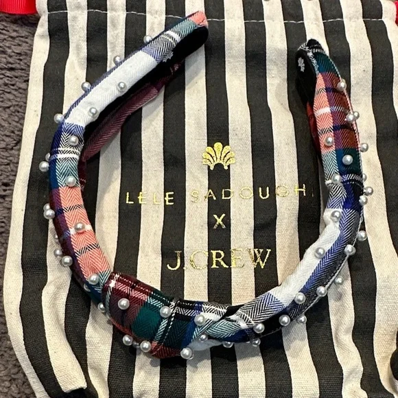 Lele Sadoughi x J.Crew Colorful Plaid Pearl Headband