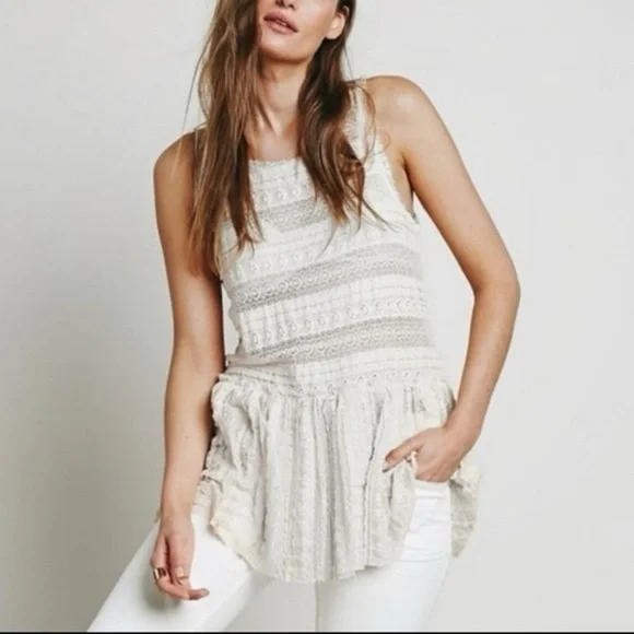 Intimately Free People Pucker Up Peplum Lace Tank Size Small