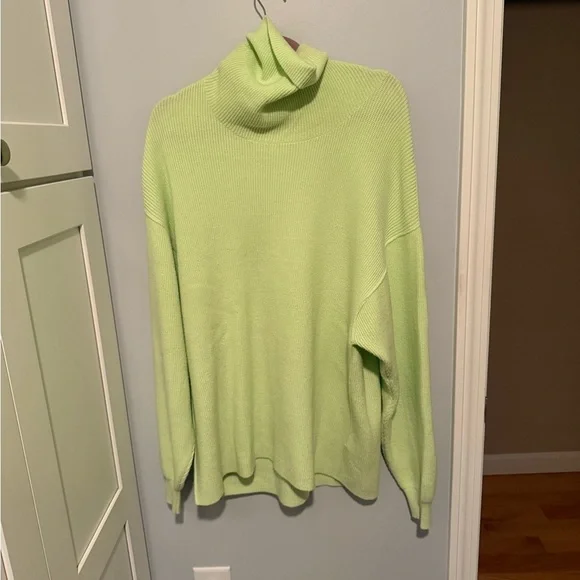 Free People Oversized Lime Green Turtleneck Sweater