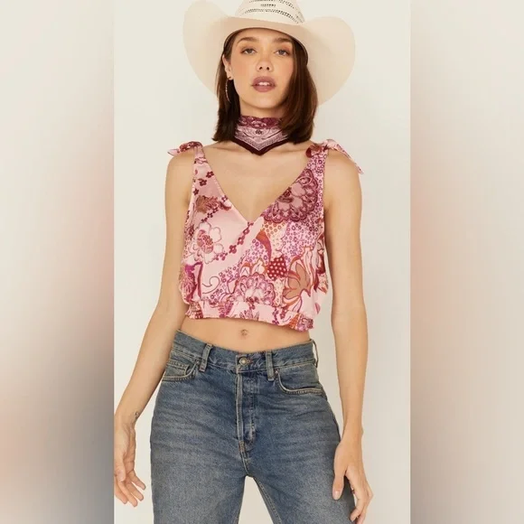 NEW FREE PEOPLE - Blush Floral Top with Elasticized Waistband