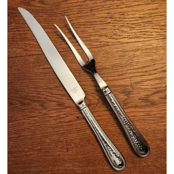 REED BARTON Stainless 18/10 Old English Antique Hammered Carving Set Knife Fork