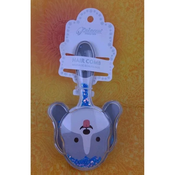 Glitter Dog Shaped Hair Brush Gray Dog With Blue Glitter Massage Scalp