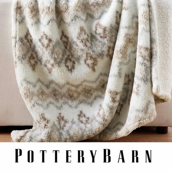 Pottery Barn Wallen Plush Sherpa Faux Fur Throw, MSRP $199