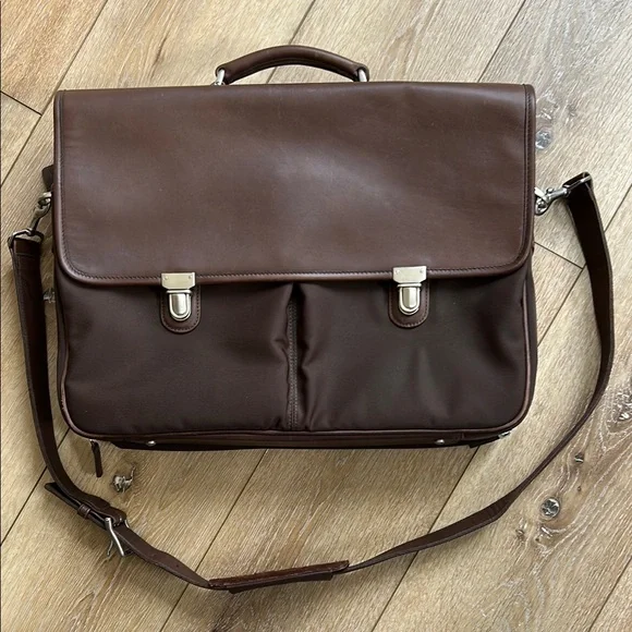 COACH Vintage Brown Classic Leather & Nylon Briefcase Messenger Bag #5113
