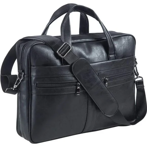 Men's Business Travel Briefcase Leather Messenger Bags Laptop Bag 15.6 17.3 inch