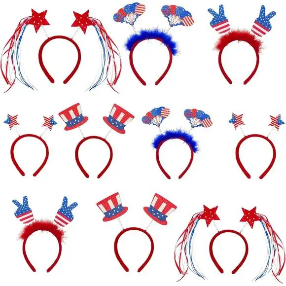 10PCS 4th of July Headbands Patriotic Party Set Independence Day USA