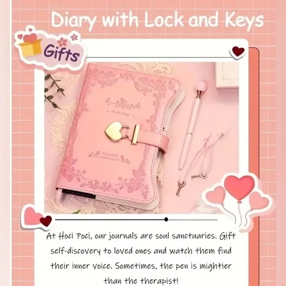 Pink Heart Lock Diary with Pen
