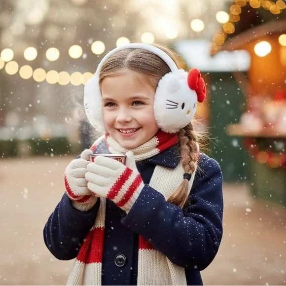 Hello Kitty White & Red Plush Earmuffs for Kids with Bow