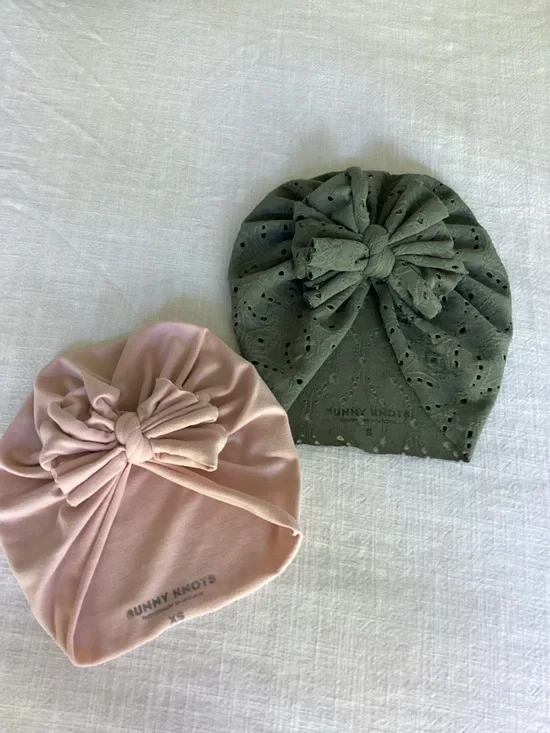 Bunny Knots Headwraps Set of Two Pink XS Green Eyelet Small