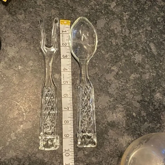 Vintage Crystal Salad Fork & Spoon Wexford By Anchor Hocking
