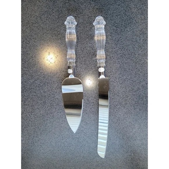 Wedding Cake Knife & Server Set Stainless Steel Clear Acrylic Handles