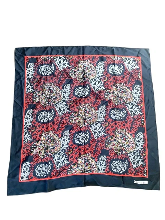 Dior Black Red Paisley Silk Scarf